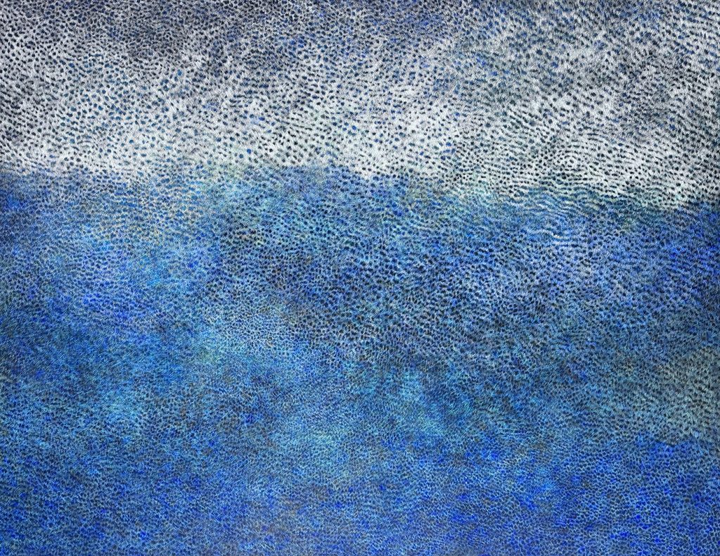 YUKO KAWADA, 時の細波, Ripples of Time, 2026, scratch and hatching, acrylic gouache on canvas, 145.5x112cm
