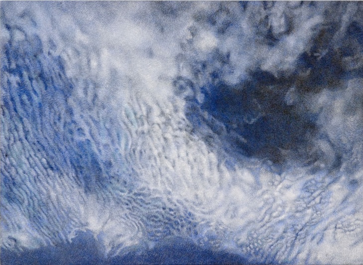 "Beyond Mountains (Yamagoe)" (2014) by Yuko Kawada. Acrylic gouache on canvas, 53 x 72.7 cm. Created using scratch and hatching techniques-Thumbnail