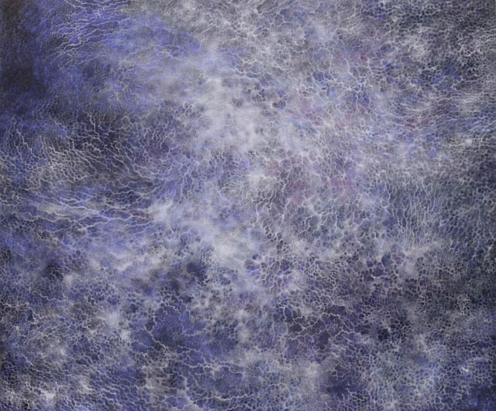"Snow Wave (Seppa)" (2008–2013) by Yuko Kawada. Acrylic gouache on canvas, 162 x 194 cm. Created using scratch and hatching techniques.