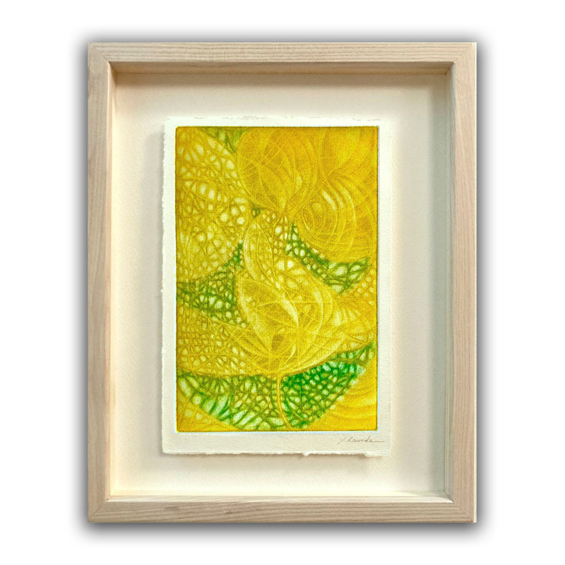 キイロハナカゴメ／Yellow Mesh Flower - メゾチント／Mezzotint - 額装付／Framed