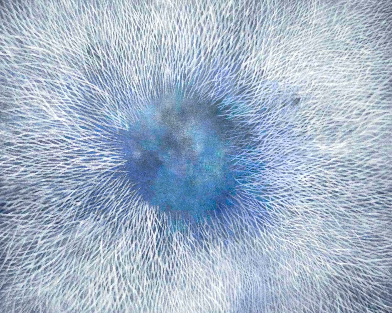 YUKO KAWADA OFFICIAL SITE LOGO 川田祐子代表作「鳥は見ている／bird’s eye and view」 2013 scratch/hatching acrylic gouache on canvas 130.3X162cm