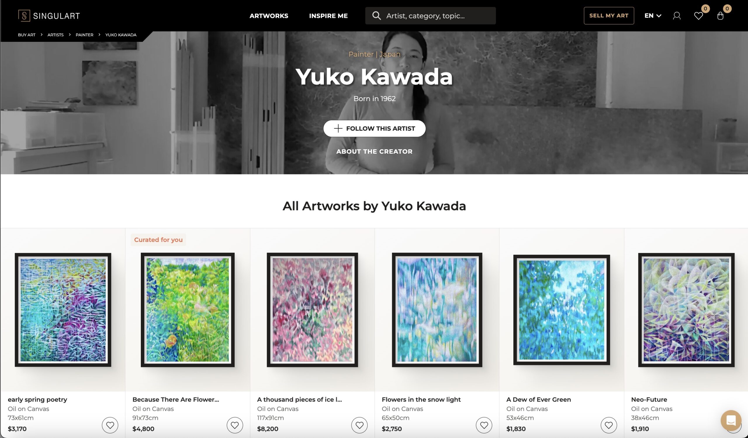 アートマーケットプレイスSINGULARTにて、2024年2月1日から、川田祐子の作品が海外に向けて販売されるようになりました。